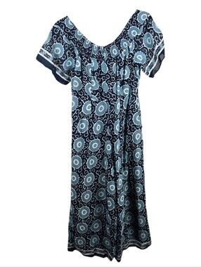 Anthropologie Kopal Medallion Print Cropped Jumpsuit Blue Size Small